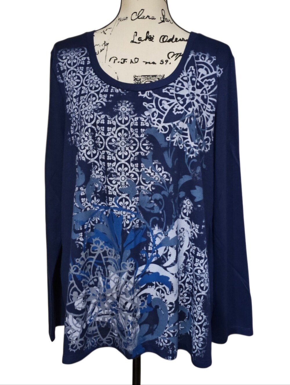 Appropriate Behavior Navy Blue Floral Medallion Print Top